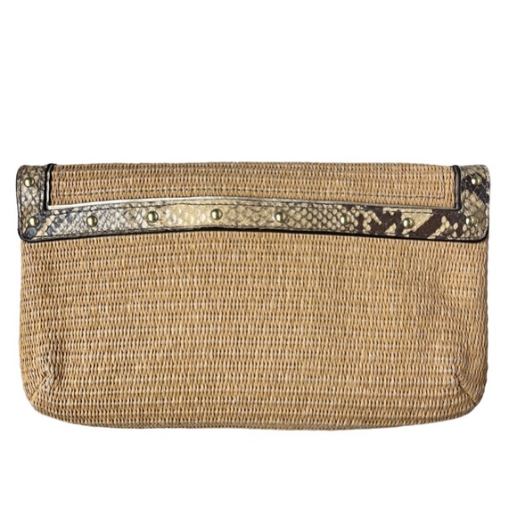 COACH CLUTCH Straw Python Leather Trim Tan Natural Brown Animal Print Wr… - Picture 4 of 14